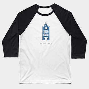 Small Blue Old House. Amsterdam, Netherlands. Realistic drawing. Baseball T-Shirt